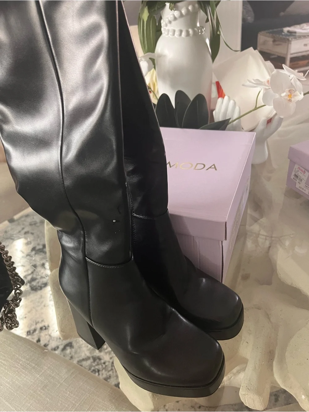 Zara Black Over-the-Knee Platform Block Heel Boots‼️Zara brand only for exposure